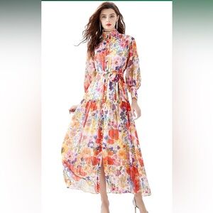 LAI MENG FIVE CATS Women's Floral Print Maxi Dress